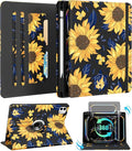 Kidcube for iPad Pro 11 Inch Case M4 2024 5th Generation - Women Girls Cute Rotating Stand Folio Cover with Pencil Holder & Card Slot Kawaii Sunflower Design for iPad Pro 11'' Case 2024 M4 5th Gen