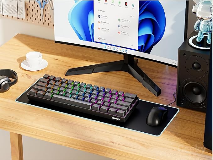 Geeky GK61 60% | Hot Swappable Mechanical Gaming Keyboard | 61 Keys Multi Color RGB LED Backlit for PC/Mac Gamer | ANSI US American Layout (Black, Mechanical Black)