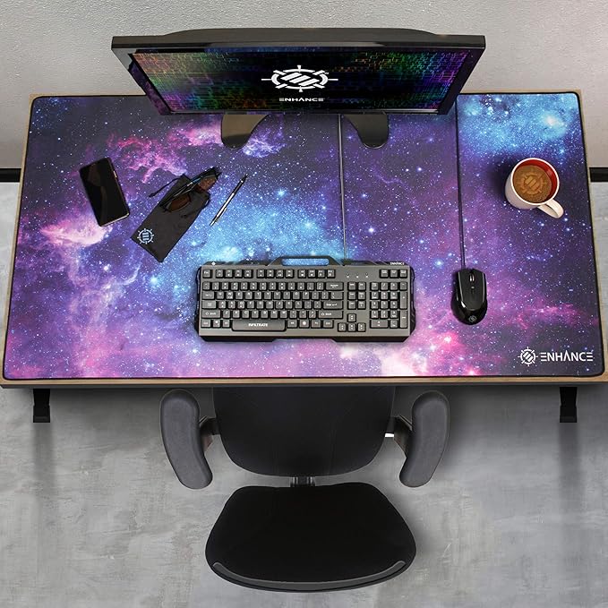 ENHANCE XXXL Gaming Computer Desk Mat - 3XL Large Mouse Mat (48x24 Mouse Pad) Cushion Padding for Office Desk, Extended Table Mousepad with Smooth Tracking Surface and Non-Slip Rubber Grip - Galaxy