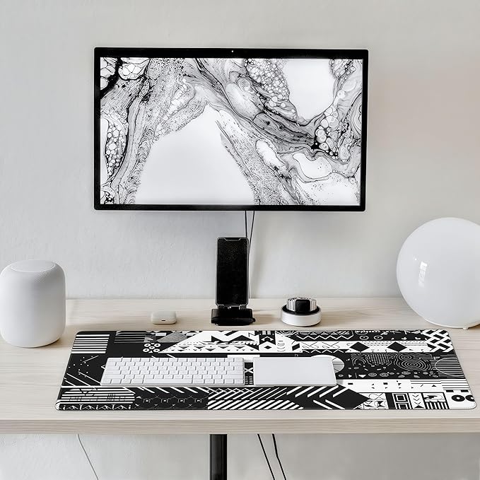 Game Skin Mouse Pad, Esports, Rubber, Anti-Skid, Office Desk Pad, 35.4 x 15.7 inches, Black and White, Rectangular, Gaming