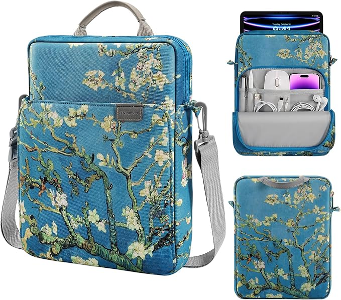 MoKo 13 Inch Tablet Sleeve Bag, Fits with 13 Inch New iPad Pro M5 & Air M4/M3, iPad Pro 12.9 M2&M1,Surface Laptop Go 12.4,Tab S8+/S9+ 12.4,Handle Carrying Case with Shoulder Strap, Apricot Flower