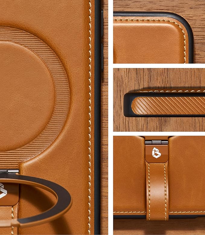 Butaiga for iPhone 17 Leather Case with Stand, Anti-Slip Grip Ring, Fits for MagSafe (Brown, iPhone 17)