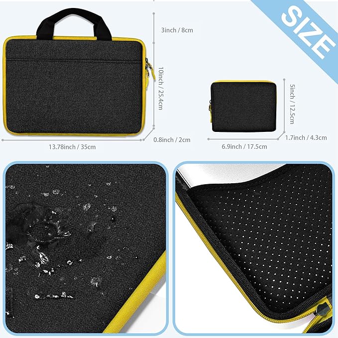 Hseok 13 14 inch Laptop Case Sleeve with Small Case,TSA Computer Handbag Compatible with MacBook Neo/Pro 14 M5/M4/M3/M2/M1,All Models 13.3" MacBook Air/Pro,XPS 13/14,Most 13-14 Notebooks,Black-Yellow