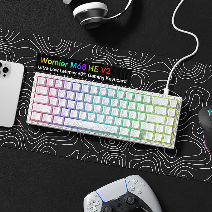 Womier M68 HE V2 Rapid Trigger Keyboard 60% Percent, Hall Effect Topographic Gaming Keyboard, Wired RGB Custom Mechanical Key Board with Magnetic Switch, PBT Keycaps for Mac/Win (White)