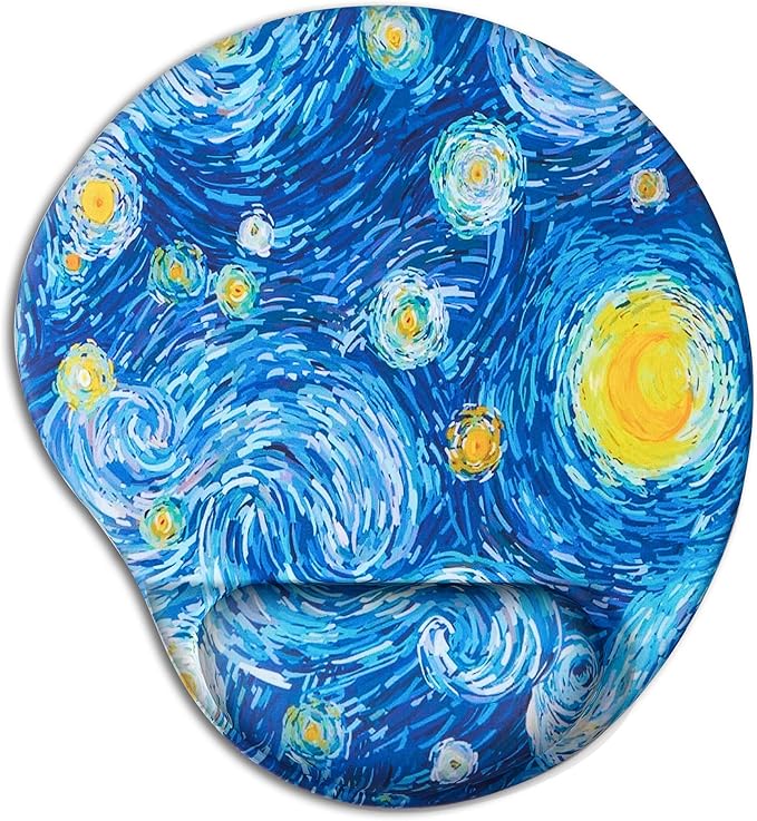 Ergonomic Mouse Pad with Wrist Support,Cute Mouse Pads with Wrist Rest,Comfortable Mouse Pad for Home Office Gaming Working Computers Laptop,Pain Relief with Non-Slip PU Base (Starry Night)