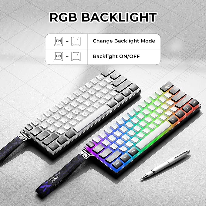 OHY 60% Gaming Keyboard,Wired Backlit Mini Membrane Keyboard, Strong Mechanical Feel for PC/Mac Gamer, Typist, Travel, Easy to Carry on Business Trip(61 Keys)-Black