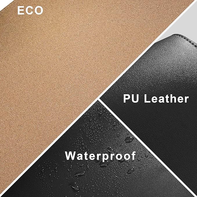 Chihein Cork & PU Leather Desk Mat 55” x 28” - Extra Large Mouse Pad, Double Sided Waterproof Desk Pad Protector for Executive Desk, Dining Table, Office Desk (Black)