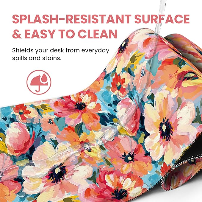 Large Mouse Pad for Desktop, Cute Desk Mat Pad Protector for Work & Gaming, Aesthetic Pretty Anti-Slip Laptop Blotter Cover for Office School Home Supplies, Pastel Garden, 31.5" x 11.8"
