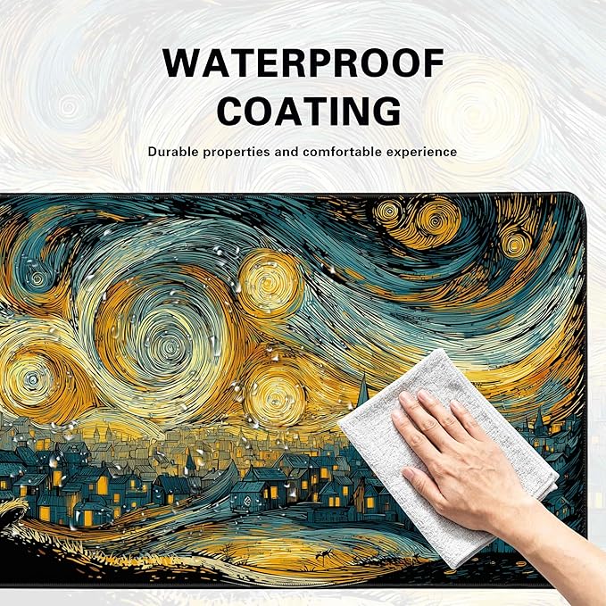 Desk Cover Mat, Extended Large Anime Mouse Pad, Computer Laptop Mat Desk Decor for Office Game Home 31.5 X 15.7 Inch (Starry Night Cat)