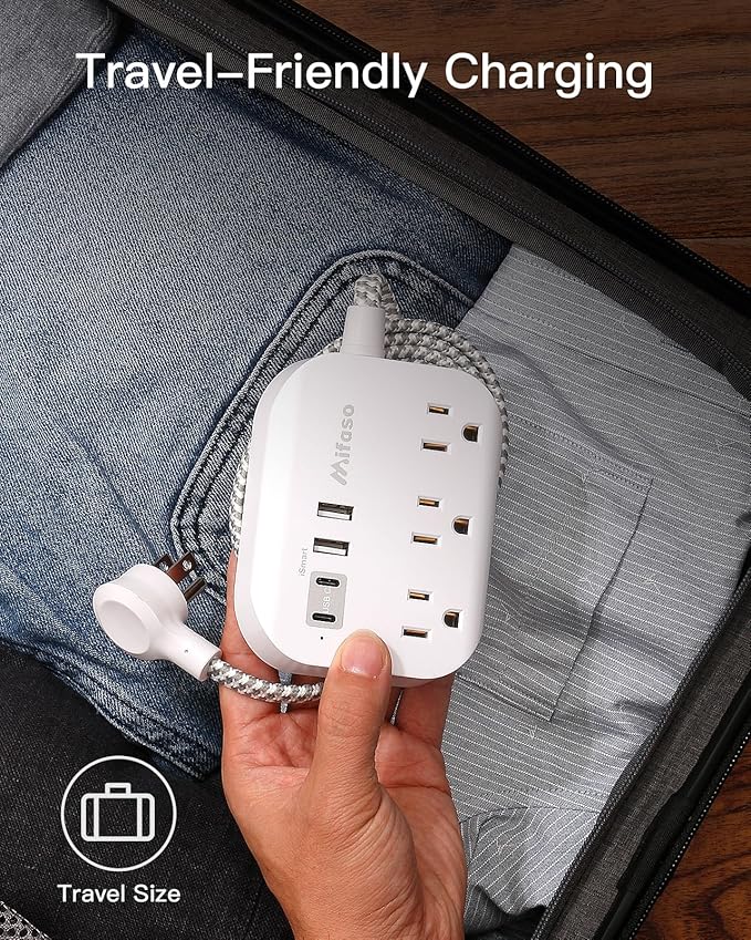 Cruise Ship Essentials - Mifaso Power Strip with USB Ports, 5Ft Flat Extension Cord with Multiple Outlets, USB Charging Station with Non Surge Protector for Cruise Ship, Travel, Dorm Room Essentials