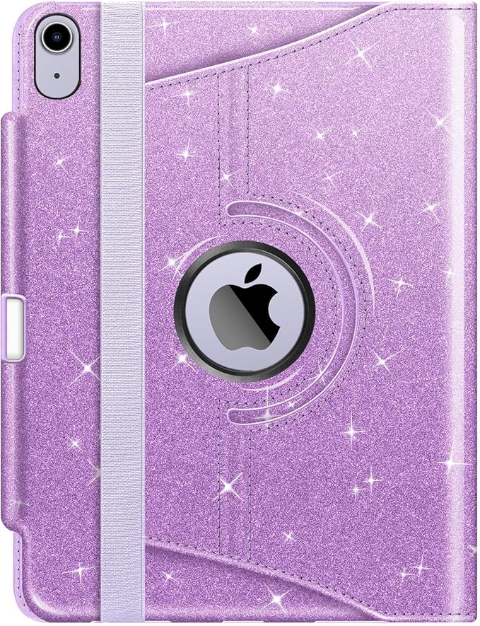 Fintie Rotating Case for iPad Air 11-inch M4/M3/M2 (2026/2025/2024), iPad Air 5th (2022) / 4th Generation 10.9 Inch - 360 Degree Rotating Protective Stand Cover with Pencil Holder, Glittering Purple