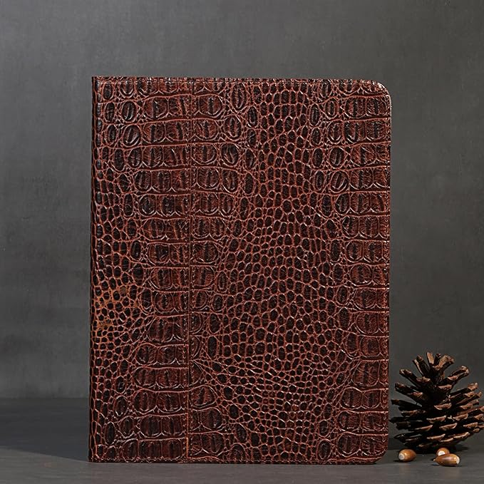 Gexmil Genuine Leather Case for iPad Pro 13 Inch (M5/M4) 2025/2024 with Pencil Holder,Protective Shockproof Smart Leather Folio Cover Adjustable Stand Auto Sleep/Wake Anti-Slip,Brown Crocodile