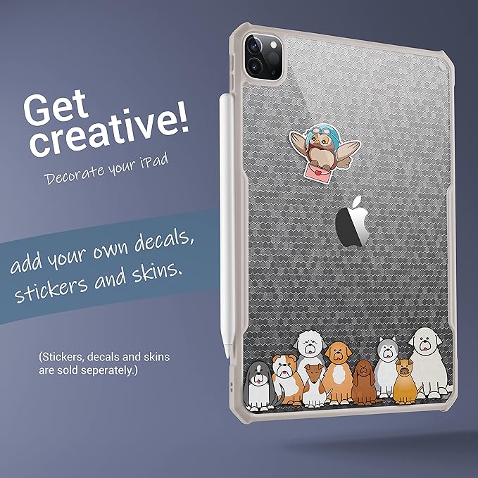 TineeOwl iPad Pro 11 inch Case 2022, 2021, 2020, 2018 (4th, 3rd, 2nd, 1st Generation) Ultra Thin, Clear Back, Flexible TPU Absorbs Shock, Supports Apple Pencil Wireless Charging (Stone/Clear Back)