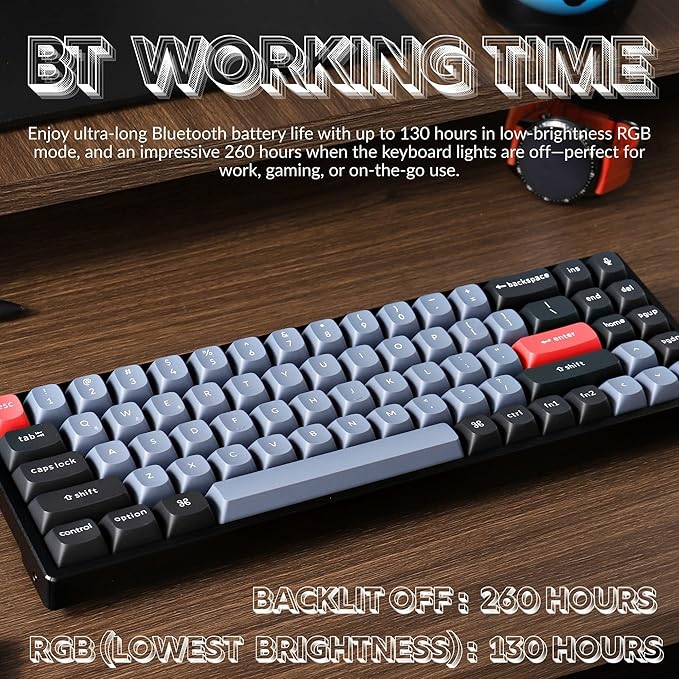 Keychron K14 Pro Wireless Mechanical Keyboard, 70% Compact Bluetooth Keyboard with QMK/VIA Programmable, Hot-Swappable K Pro Red Switch, RGB Backlight, 4000mAh Battery, for Mac Windows Linux