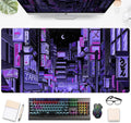 Tokyo Street Desk Pad Purple, Cute Retro Large Gaming Mouse Pad, Japanese Anime Laptop Keyboard Mouse Mat XXL, Aesthetic Neon Pixel Skyline/City Desk Mat, Desk Decor Pads for Women 31.5"x15.75"