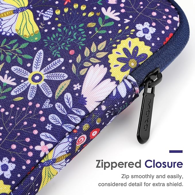 MoKo Padded Ereader Sleeve Case for 6-7 inch Ereader Tablet Bag Protective Cover Pouch with a Carabiner, Compatible with 7" Colorsoft Signature Edition 2024, Colorful Flowers