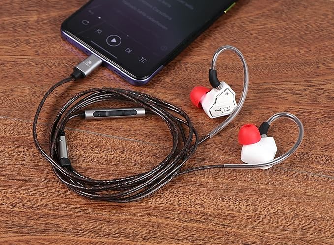 Linsoul 7Hz Salnotes Zero HiFi 10mm Dynamic Driver in-Ear Earphone IEM with Metal Composite Diaphragm Stainless Steel Faceplate Detachable 2Pin OFC Cable (White, with Mic, Type C)