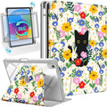 Uppuppy for iPad mini 7 Case (A17 Pro) for iPad mini 6th Generation Case - 360 Rotating Stand Folio Smart Cover with Pencil Holder for Women Girls, Cat & Flowers for Apple Tablet Mini 8.3” 2024/2021