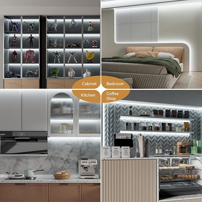 PAUTIX COB LED Strip Lights 48ft/15m Super Bright,504 LEDs/m Daylight White 6000K CRI90+ Flexible LED Tape 24V for Cabinet Home DIY Lighting Projects with 2pcs COB Connector(Power Supply Not Included)