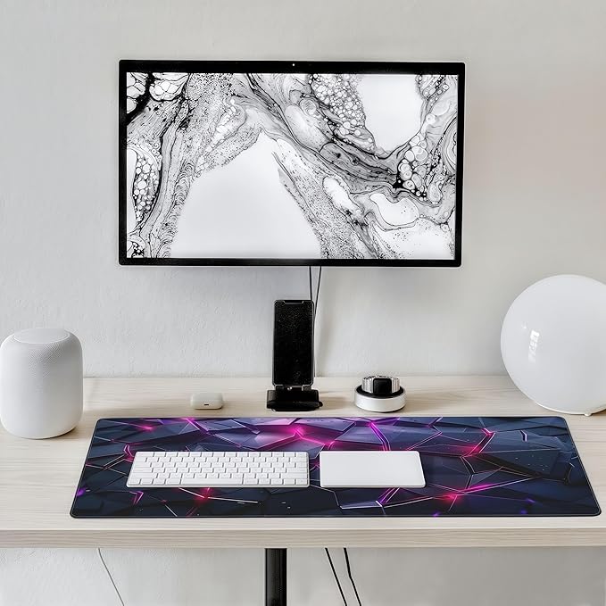Oversized Gaming Mouse Pad with Neon Pink Design, Black Rubber Backing, 35.4 x 15.7 Inches, Modern Desk Mat for Office and Gaming