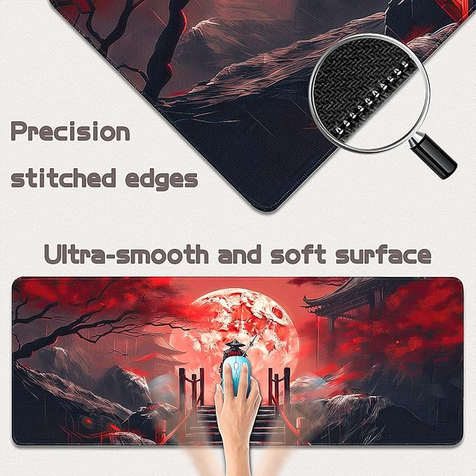 Gaming Mouse Pad - (31.5"×11.8") Japanese Samurai Large Mouse Pads for Desk - Desk Mat for Keyboard and Mouse with Non-Slip Base, Desks Pad Matfor Game/Office & Home