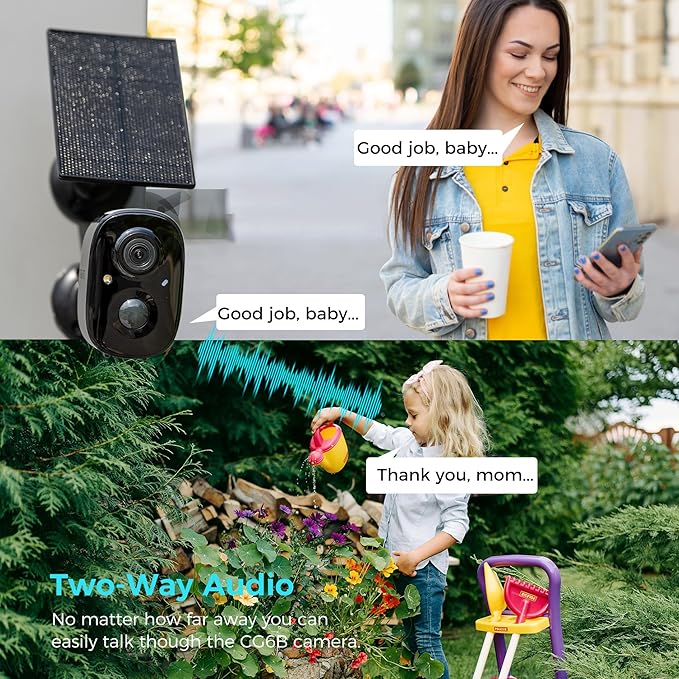Vicohome 4CG6B Best 2K Solar Security Camera Wireless Outdoor,Battery Powered Camera,Easy to Setup, Motion Detection,Two Way Audio, Audible Flashlight Alarm,2.4GHz Wi-Fi,Color Night Vision, SD Slot