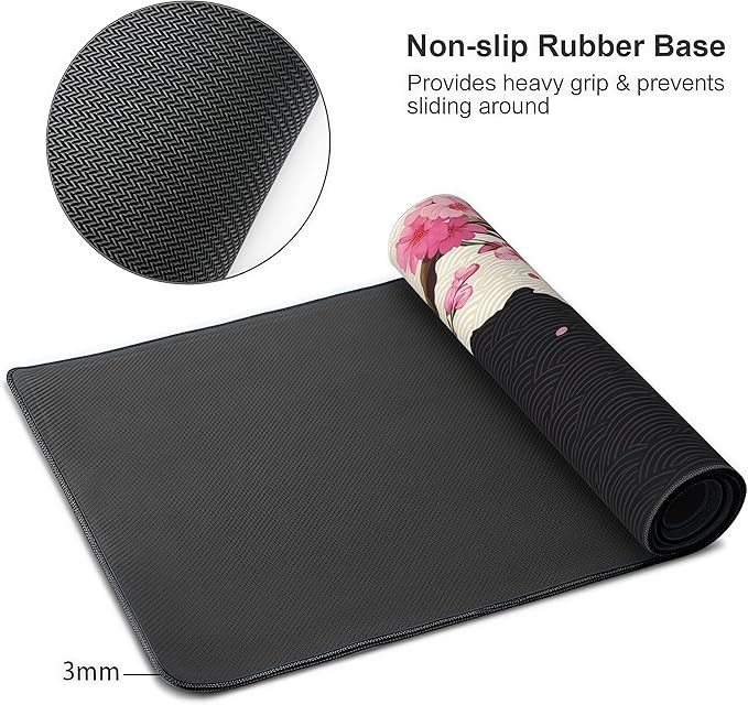 Extra Large Mouse Pad, Cherry Blossom Floral Pattern, Non-Slip Rubber Base, 35.4 x 15.7 Inches, Rectangular Desk Pad