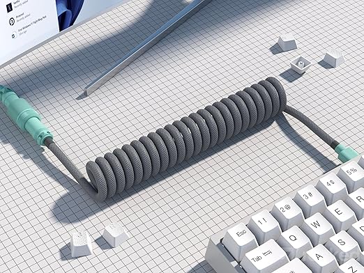 Ranked Coiled Keyboard Cable | Handcrafted Double-Sleeved Braided Cable | USB Type C to A | 5-Pin Aviator Connector for Custom Mechanical Gaming Keyboard | Support Fast Charge 20W (Dolch)