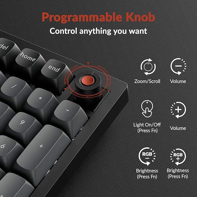 Keychron V5 8K 96% Compact Mechanical Keyboard, 8000 Hz Polling Rate Hot-Swappable QMK Programmable Wired Keyboard with Numpad & Knob, RGB Backlit, Ergonomic for Mac Windows Linux-Linear Red Switch
