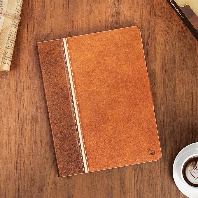 KingBlanc Case for iPad Air 13-inch M4/M3/M2 (2026/2025/2024) with Pencil Holder, Vegan Leather Cover, Auto Wake/Sleep, Multi-Angle Stand for Viewing & Drawing, Pencil Pro & USB-C Compatible, Brown