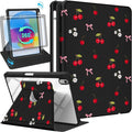 Uppuppy for iPad mini 7 Case (A17 Pro) for iPad mini 6th Generation Case - 360 Rotating Stand Folio Smart Cover with Pencil Holder for Women, Cherry Bow Flower for Apple Tablet Mini 8.3” 2024/2021