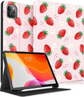Uppuppy for iPad Air 13 Inch M2/M3, Pro 12.9 Case - Cute Women Girls Girly Kawaii Strawberry Pencil Holder Folio Cover for Apple Air 13" 2024/2025, Pro 6th/5th/4th/3rd Generation Case