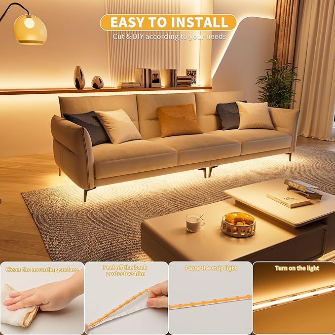 PAUTIX 5V USB COB LED Strip Lights UL-Listed Dotless LED Lights with RF Remote,6.56ft Dimmable 3000K Warm White TV Backlight,Flexible Under Cabinet Tape Lights for Bedroom,Kitchen,Shelves Lighting