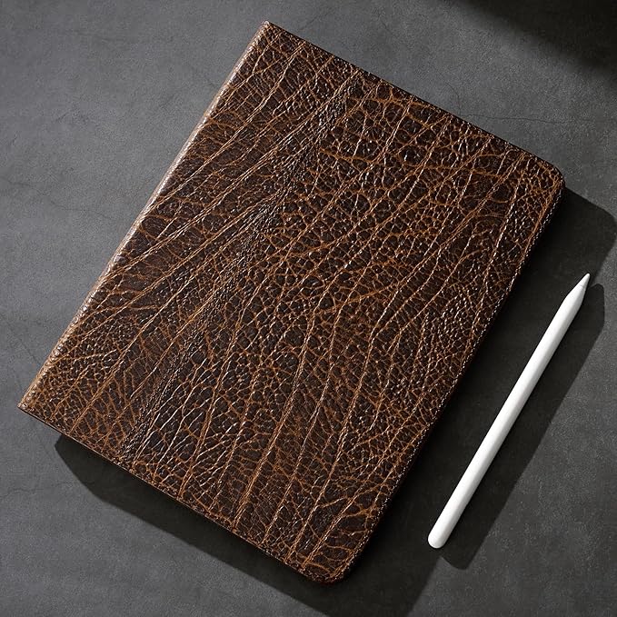 Gexmil Genuine Leather Case for iPad Pro 11 Inch (M5/M4) 2025/2024 with Pencil Holder,Protective Shockproof Leather Smart Folio Cover Adjustable Stand Auto Sleep/Wake Anti-Slip,Buffalo Pattern