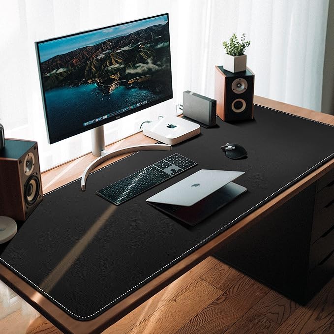 CENNBIE 59" x 27.5" Large Leather Desk Mat, Extended Mega Size Mouse Pad with Full Desk Coverage, Waterproof Office Desk Protector (Black)