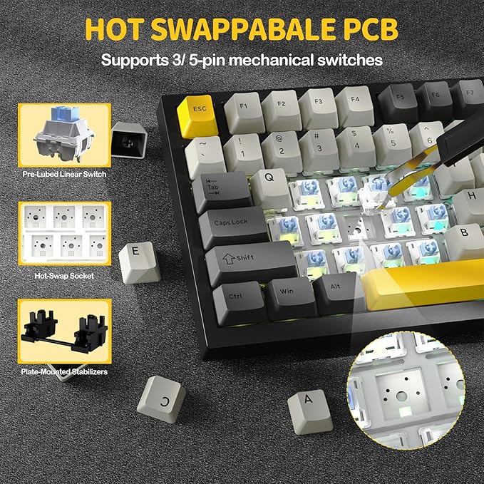 ATTACK SHARK X820 Ultra 75% Wireless Gaming Mechanical Keyboard Hot-Swappable Gasket Mount RGB Backlit BT/2.4G/Wired Custom Keyboard with Smart TFT Display&Knob QMK Driver-Star Black&Shark Switch