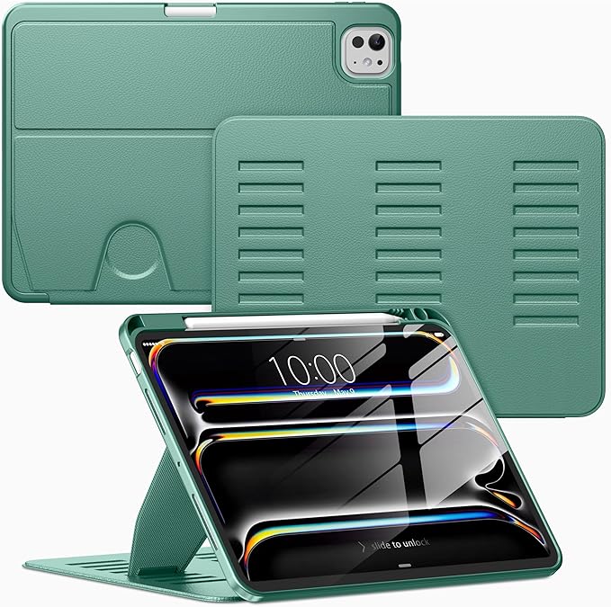 VIKESI Case for iPad Pro 11 inch (M5/M4) 2025/2024,Multiple Angles Magnetic Stand Cover,Shockproof Back,Pencil Holder,and Auto Sleep/Wake,Forest Green