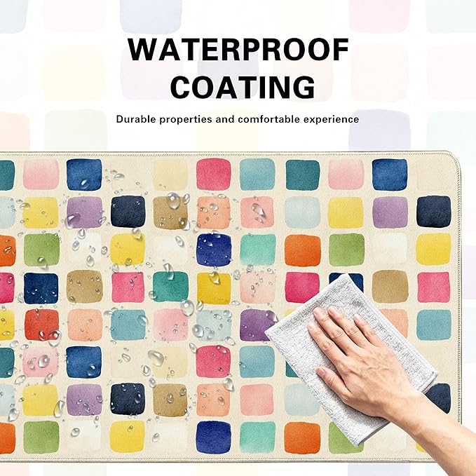 Desk Cover Mat, XXL Large Mouse Pad, Computer Laptop Cute Mat Desk Decor for Office Game Home 31.5 X 15.7 Inch (Colorful Checkered)