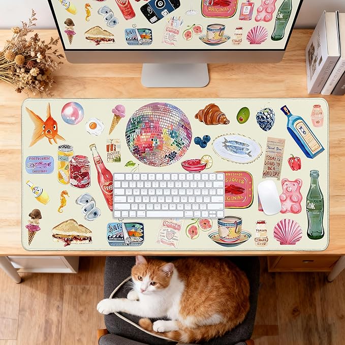 Desk Cover Mat, Large Cute Mouse Pad, Desk Pad Mat Decor for Office Game Home 31.5 X 15.7 Inch (Watercolor Stickers)