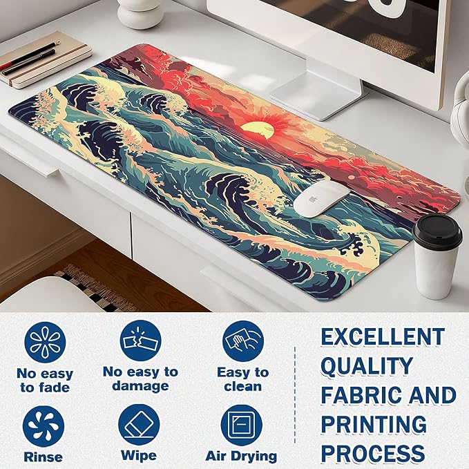 Gaming Mouse Pad - (31.5"×11.8") Wave Style Large Mouse Pads for Desk - Desk Mat for Keyboard and Mouse with Non-Slip Base, Desks Pad Matfor Game/Office & Home