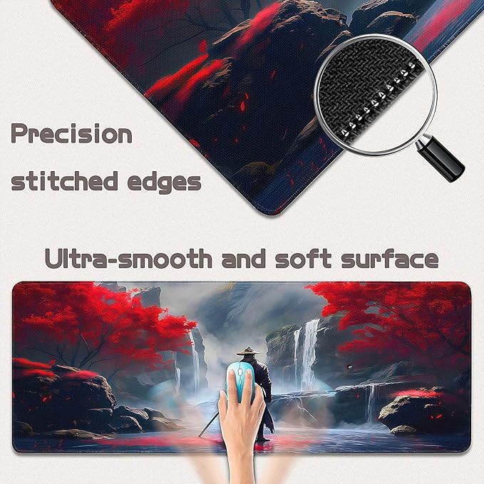 Gaming Mouse Pad - (31.5"×11.8") Japanese Samurai Large Mouse Pads for Desk - Desk Mat for Keyboard and Mouse with Non-Slip Base, Desks Pad Matfor Game/Office & Home