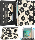 Kidcube for iPad 5th Generation Case 2017/Air 1st 2013/Pro 9.7 Inch Case 2016 - Women Girls Kids Cute Rotating Stand Folio Cover with Pencil Holder & Card Slot Girly Black Flowers Floral Design Cover
