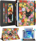 Kidcube for iPad 9th/8th/7th Generation Case 10.2 Inch - for Women Girls Cute Rotating Stand Folio Cover with Pencil Holder & Card Slot Girly Kawaii Cat Flowers Design for iPad 9th/8th/7th Gen Cases