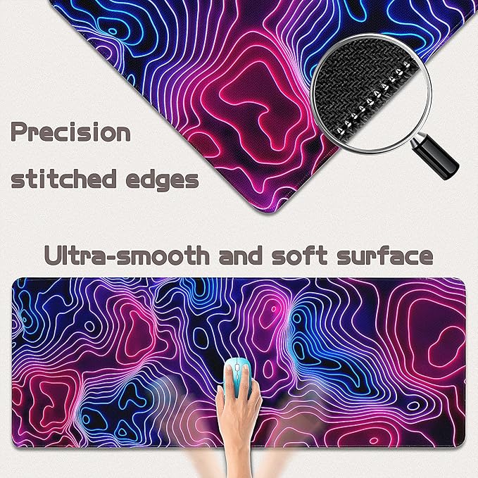 Gaming Mouse Pad - (31.5"×11.8") Topographic Large Mouse Pads for Desk - Desk Mat for Keyboard and Mouse with Non-Slip Base, Desks Pad Matfor Game/Office & Home