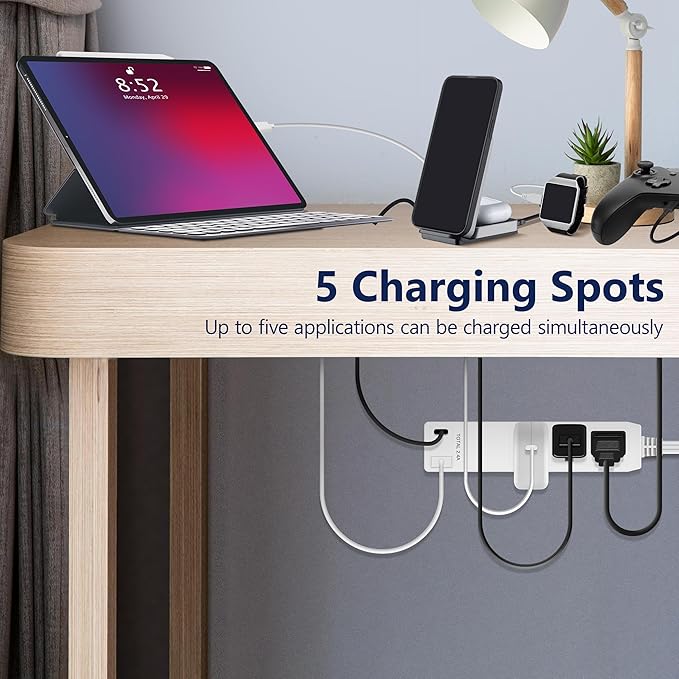 LIDER Outlet Extender with 3 Receptacles, 2 Power Strip with USB Type-A and Type-C Charger, USB Port, Ultra-Thin Wall Plate Plug with Cord Extender, 3-Outlet Power Strip, 3ft Cord, ETL-Listed, White