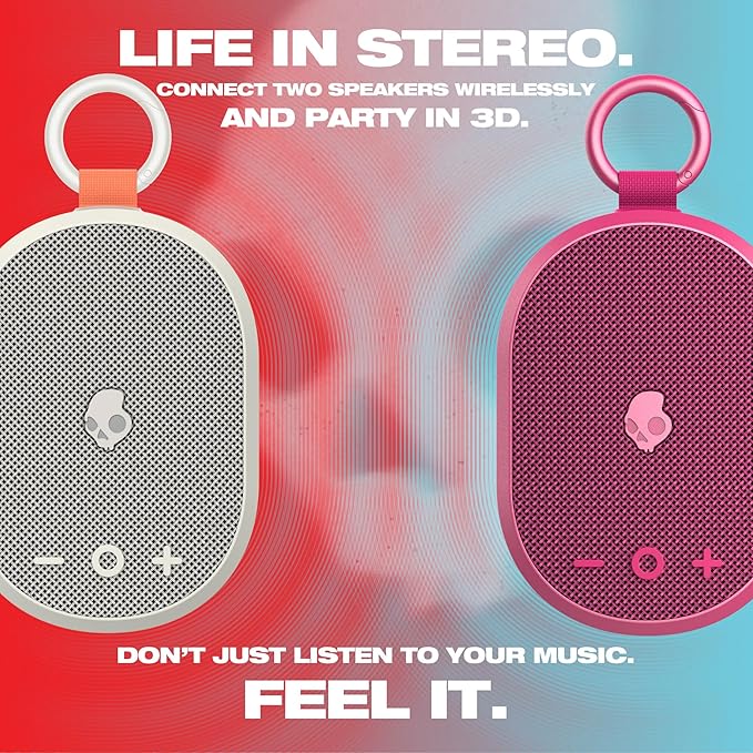 Skullcandy Kilo Wireless Bluetooth Speaker - IPX7 Waterproof Mini Bluetooth Speaker with 24 Hour Battery, Downward Firing Passive Radiator, and True Wireless Pairing - Perfect for Outdoor (Bone)