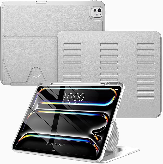 VIKESI Case for iPad iPad Pro 13-inch M5 or M4 Released in 2025 or 2024,Multiple Angles Magnetic Stand Cover,Shockproof Soft Back,Pencil Holder,and Auto Sleep/Wake,Gray
