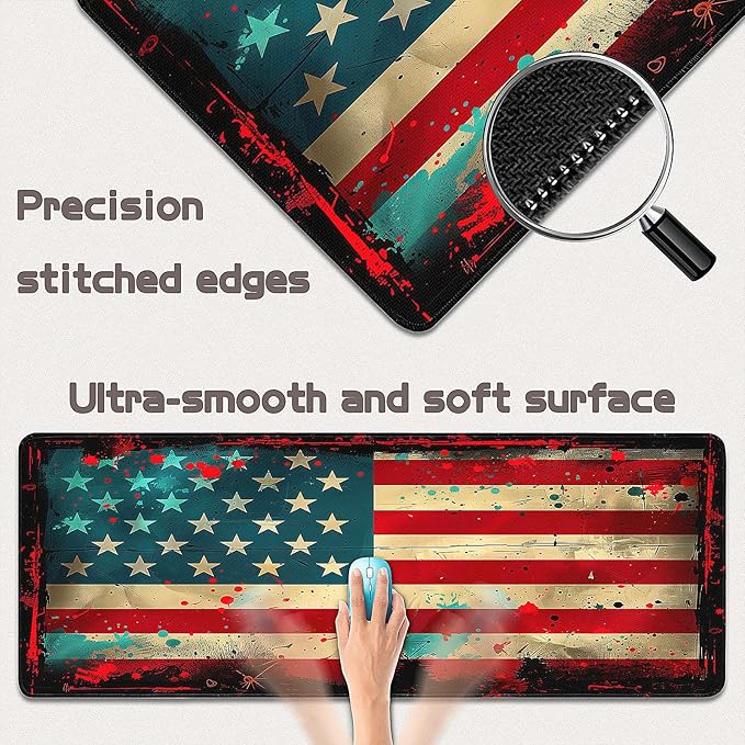 Gaming Mouse Pad - (31.5"×11.8") American Flag Large Mouse Pads for Desk - Desk Mat for Keyboard and Mouse with Non-Slip Base, Desks Pad Matfor Game/Office & Home