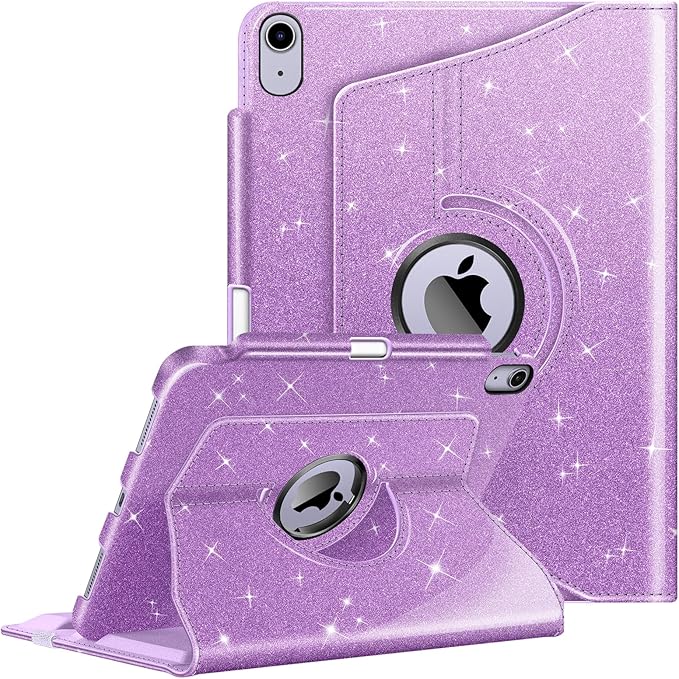 Fintie Rotating Case for iPad Air 11-inch M4/M3/M2 (2026/2025/2024), iPad Air 5th (2022) / 4th Generation 10.9 Inch - 360 Degree Rotating Protective Stand Cover with Pencil Holder, Glittering Purple