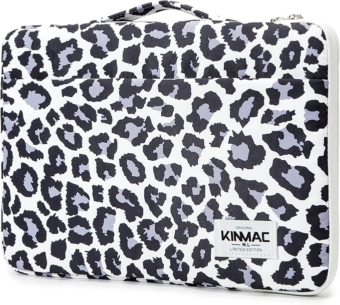 Kinmac 360 Degree Protective Laptop Sleeve Case Bag with Handle for MacBook Air 15 inch and 15 inch-15.6 inch HP Lenovo Dell ASUS Acer Notebook Computer (Leopard)